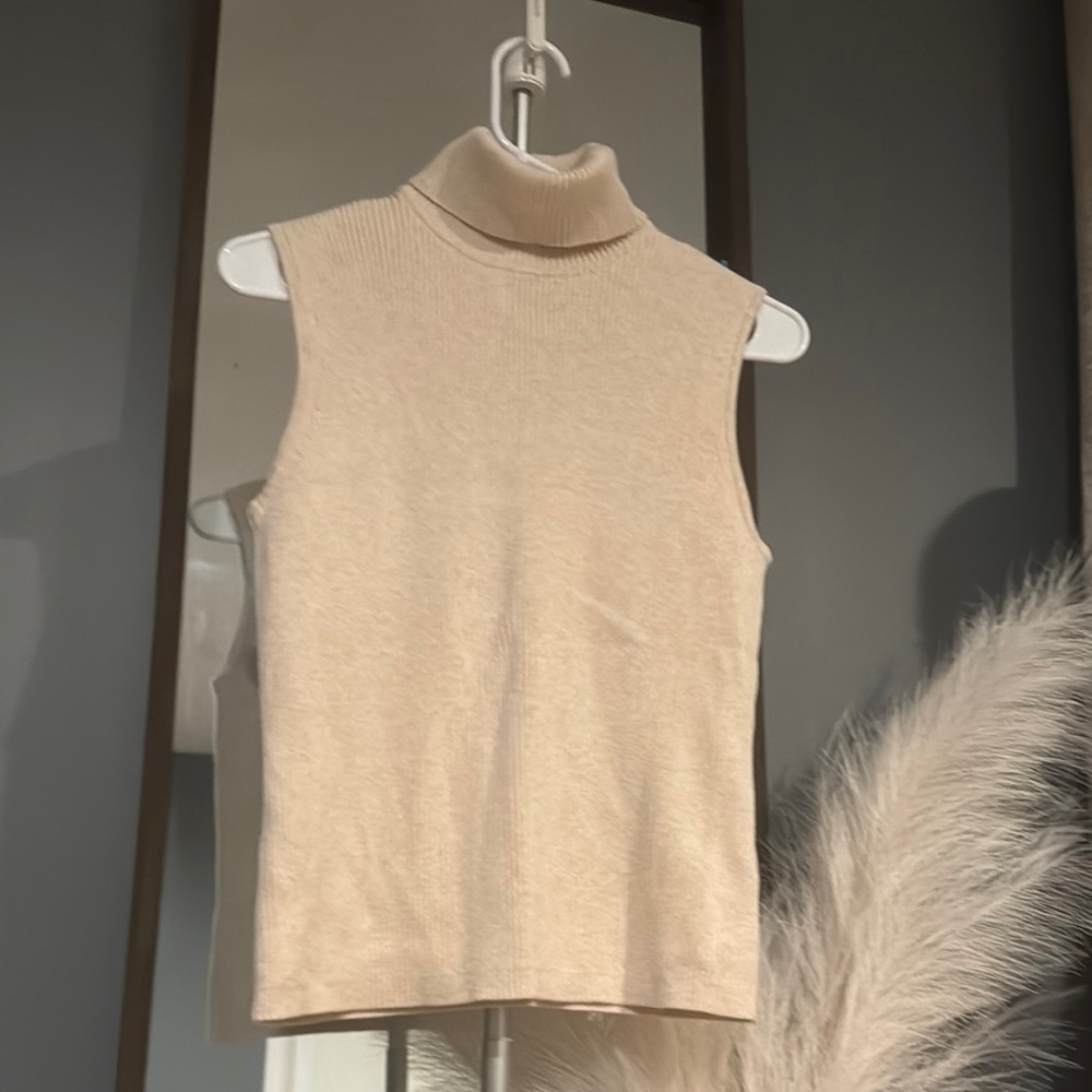 JEANNE PIERRE Cream Ribbed Fitted Tank Top